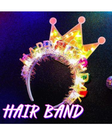 Edary LED Happy Birthday Crown Headband Luminous Ball Hair Bands Sparkling Birthday Party Hair Accessories for Women - Buy Online on SooperMarket.com