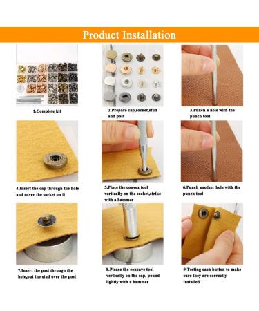 Caydo 400 Set Snap Fasteners Kit for Leather Rivets, Eyelets, Grommets, Snap Buttons - Ideal for Leather Jackets, Jeans - Includes Fixing Tools - Buy Online on SooperMarket.com