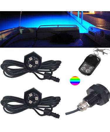 NBWDY RGB LED 1/2in NPT Boat Drain Plug Light Underwater Light with 4-key RF Remote Control,DC12V,50000hr Lifespan Marine Boat Led Light for Garber-fishing,Swimming,Diving(pack of 2)