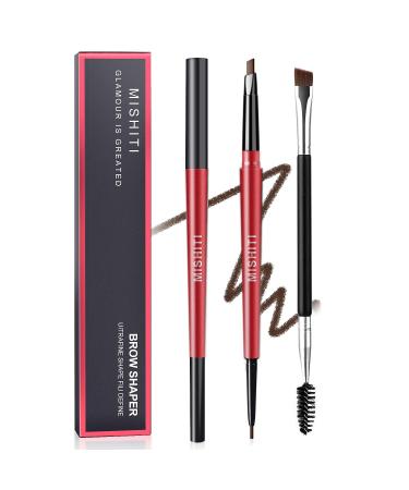 2pc Double-headed Eyebrow Pencil,2 in 1 Waterproof eyebrow pencil Kit,JASSINS Retractable Water-Drop & Ultra Fine Wax Tip Brow Pen Create Natural Eye Brows Waterproof Long-lasting Makeup(Dark brown-With eyebrow brush)