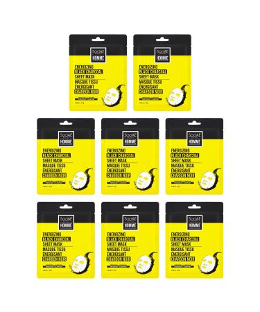 Soo'AE Homme Men's Energizing Black Charcoal Sheet Mask 8 Count Facial Mask for Men Clarifying Pore tightening Moisturizing Sheet face Masks for man skincare Korean Charcoal Lemon Olive 1 Count (Pack of 8) Black Sheet