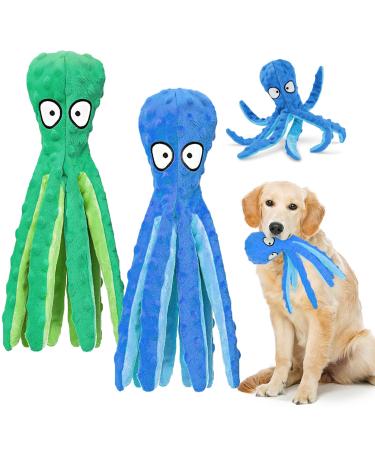 Wandergo Squeaky Dog Toys 2 PCS Octopus Dog Toy with Crinkle Paper Plush Dog Teeth Cleaning Toy Dog Soft Toy Durable Dog Toys for Large Dogs Medium Dogs Playing(Blue+Green)