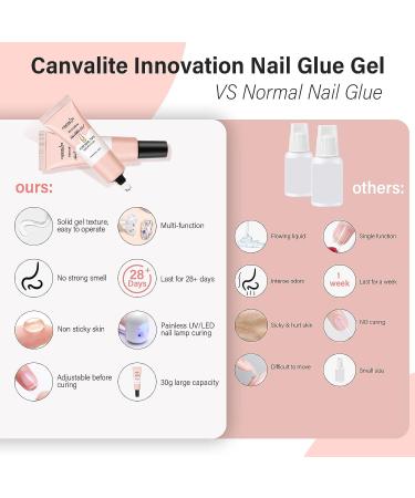 Canvalite Gel Nail Glue - Upgrade Long Lasting UV Nail Adhesive for Nail Extensions | Super Strong Pink Gel for DIY Nail Art - Buy Online on SooperMarket.com