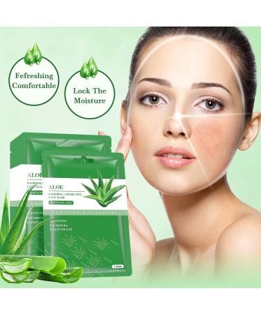 Aloe Vera Soothing Face Mask 10-Pack for Hydrating and Moisturizing Skincare - Ideal for Dry, Oily, and Sensitive Skin - Acne, Sun Care, and Calming Benefits - 25ml/0.88oz per Sheet - Buy Online on SooperMarket.com