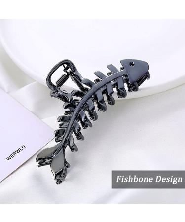 Gunmetal Fishbone Metal Hair Claw Clip - Elegant, Strong Hold for Thick/Thin Hair - Stylish Accessory for Women - Large Size - Buy Online on SooperMarket.com