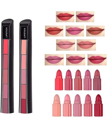 Gokame 5 in 1 matt lipstick set matt velvet lipstick Long Lasting Wear Waterproof Lip Gloss Kit Nude Lipstick Matt Portable Mini Multicolor Lipsticks Set (01#+02#)