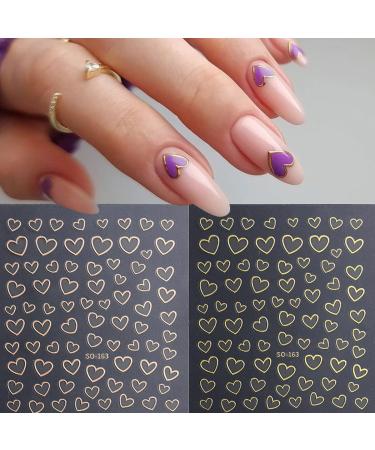 8 Sheets Metallic Heart Love Nail Decals - 3D Self-Adhesive Nail Stickers in Gold, Silver, Rose Gold, and White - French DIY Nail Decoration and Manicure Accessories for Women - Buy Online on SooperMarket.com