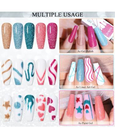 Supwee Reflecting Gel Liner Nail Art Set - 8 Colors Disco Glitter UV Gel Polish for DIY Nail Designs - Buy Online on SooperMarket.com