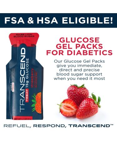 Transcend Strawberry Glucose Gel Packs - 15 Pack (1.1oz Each) | FSA/HSA Eligible, Blood Sugar Support for Diabetics | Fast-Acting 15g Dose | Made in USA - Buy Online on SooperMarket.com