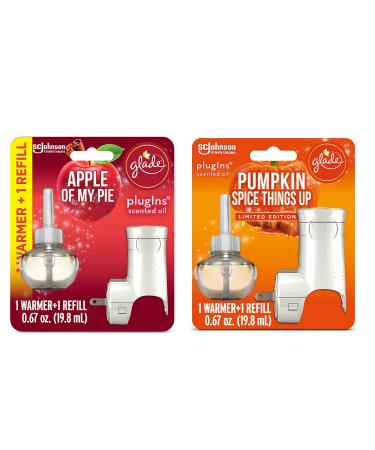 Glade PlugIns Refills Air Freshener Starter Kit! Includes 2 Warmer + 2 Refill! Pumpkin Spice And Apple Of My Pie! Scented Oil for Home and Bathroom!
