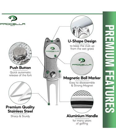 Procella Golf Divot Repair Tool with Ball Marker | Metal Switchblade Style | Multi-Tool for Men and Women - Silver - Buy Online on SooperMarket.com