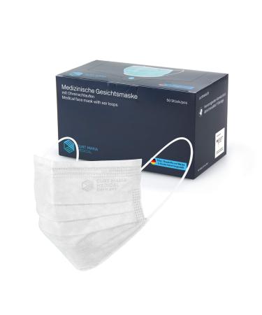 Dustpirate Curt Maria Medical 50 pieces of medical face masks made in germany mouth protection 3-layer with ear loops for single use white