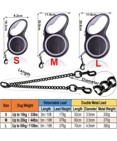 Fiyade Retractable Double Dog Leash for Large, Medium & Small Dogs - Extendable 5m Lead with Metal 70cm Double Ended Chain - L-5m+70cm - Buy Online on SooperMarket.com