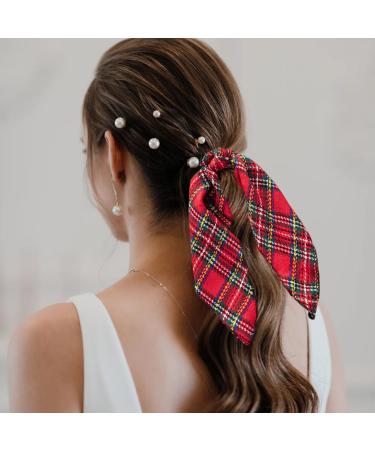 JNAWA 2Pieces Chrismas Tartan Scrunchies Plaid Elastic Hairbands Hair Scarf Scottish Bowknot Hair Scrunchies Hair Accessories for Women Girls - Buy Online on SooperMarket.com