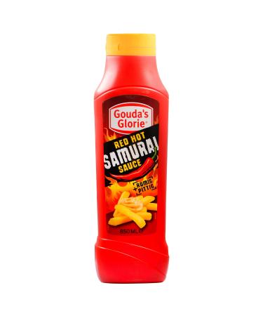 Hymor Red Hot Samurai Sauce - 1x 850ml - creamy and slightly sharp sauce known as Belgian sauce of Gouda's glory for Nachos Burger Enchiladas Tacos Burritos warm and cold -enjoyable creamy and slightly sharp 850 ml (1 Pack)