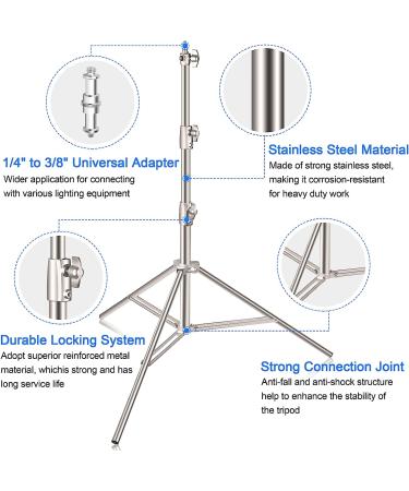 EMART 9.2ft Stainless Steel Light Stand - Heavy Duty Tripod Stand for Studio Softbox, Monolight, Umbrella, and More - Photography 1 Pack - Buy Online on SooperMarket.com