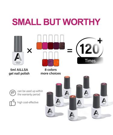 AILLSA Red Glitter Gel Nail Polish Set - 8 Colors for 2022 Spring Summer | Soak Off UV Gel Polish Kit for Nail Art Manicure - Perfect Holiday Gift for Women & Girls - Buy Online on SooperMarket.com