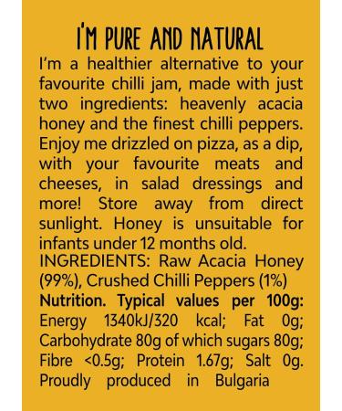 BeeHype Chilli Honey with Pepperoncino Peppers - 250g | Natural Acacia Honey, No Preservatives, No Refined Sugars | Vegetarian, Nut & Dairy-Free - Buy Online on SooperMarket.com