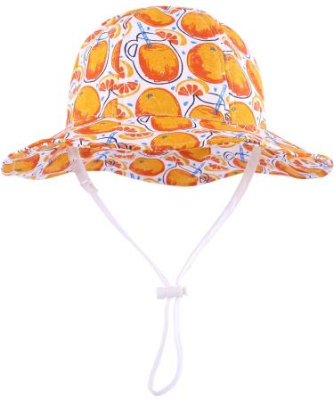 LANGZHEN Beach Sun Protection Hat for Baby Girls | Adjustable Wide Brim Toddler Kids Hat with Chin Strap | White-Orange 2-4 Years - Buy Online on SooperMarket.com