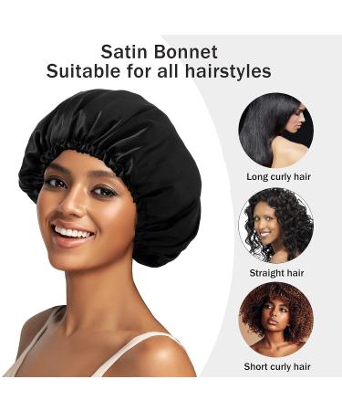 Vorey Satin Sleep Bonnet for Women - Large Double Layer Silk Hair Bonnet in Black - Buy Online on SooperMarket.com