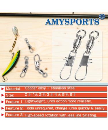 AMYSPORTS Fishing Swivels with Interlock Snap Ball Bearing Swivels - 25pcs, Size 0 (20lb) - Saltwater/Freshwater Tackle Leaders - Buy Online on SooperMarket.com