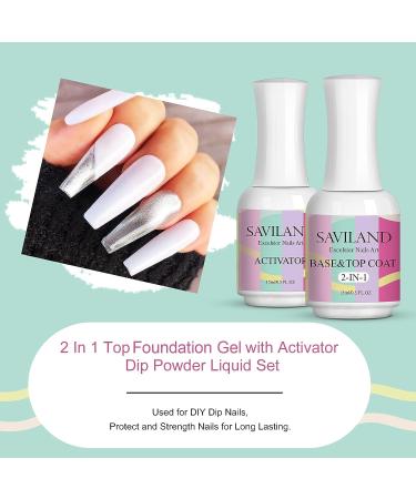SAVILAND Dipping Powder Liquid Set - 2 in 1 Base & Top Coat with Activator 15ml - Fast Dry Dip Nail Kit | No Lamp Needed - Buy Online on SooperMarket.com