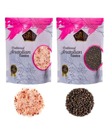 Cerez Pazari Whole Black Peppercorns 250g Himalayan Pink Salt (Coarse Grain) 650g Premium Quality Freshly Packed For Grinder Refill Resealable Bulk Bag Non-GMO and Gluten Free