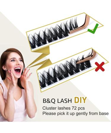 B&Q Cluster Lashes 10mm - 72 Clusters | D Curl Individual Natural Eyelash Extensions - Soft Fluffy DIY Lash Extensions - Buy Online on SooperMarket.com