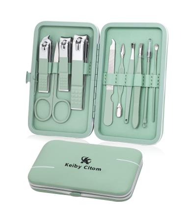 Manicure set 10-part pedicure kit nail scissors nail care nail clippers kit nail set nageletui nail clippings kit travel beauty kit (green)
