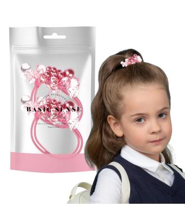 BasicSense Beads Double Elastic Bobbles Ponytail Holder Hair Ties Band for Girl Kids Hair Accessories Pink