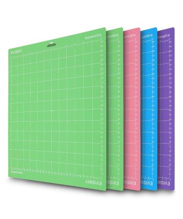 EVISWIY 12x12 Cutting Mats for Cricut Maker 3/Maker Explore Air 2/Air/One StandardGrip LightGrip StrongGrip FabricGrip Variety 5Pack Reusable Craft Cricket Cutting Mat for Cricut Accessories Supplies 12*12 Variety-1