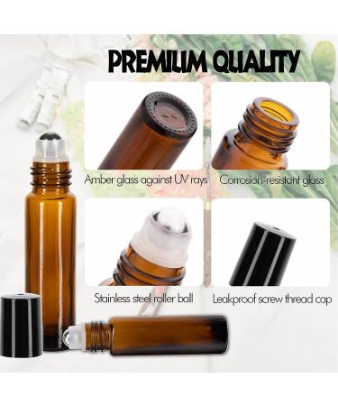 12 Pack 10ml Amber Glass Essential Oil Roller Bottles with Stainless Steel Roller Balls and Accessories | Labels, Openers, Funnels, Droppers Included - Buy Online on SooperMarket.com