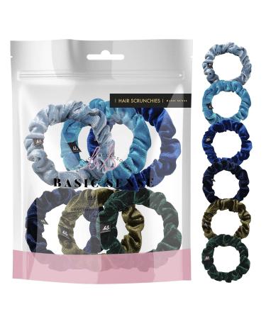Basic Sense Velvet Skinny Scrunchie Durable Small Hair Ties Elastic Scrunchies Ponytail Holder Scrunchy for Women Girls Blue Assortment Blue & Green Assortment