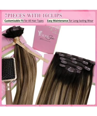 Youngsee Balayage Real Hair Clip-In Extensions - Black to Blonde 55cm Remy 120g (7PCs) - Best Quality Hair Recovery - Buy Online on SooperMarket.com