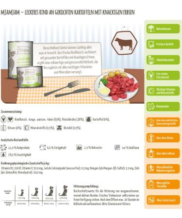 Mjamjam Premium Wet Dog Food - Delicious Beef with Potatoes & Crispy Peas (6 x 200g) | Natural Lamb & Extra Meat (200g) - 6 Pack - Buy Online on SooperMarket.com