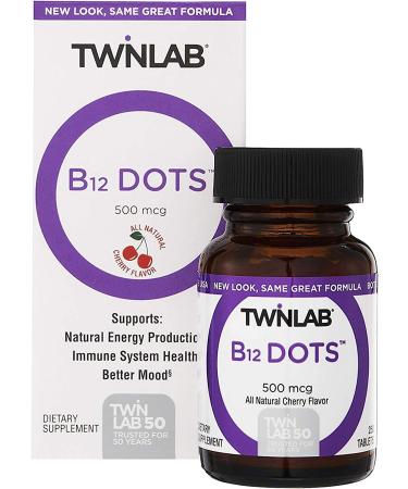 Twinlab B-12 Vitamin 500 MCG Dots - Cherry Flavor - 250 Tablets - Boost Energy & Support Health - Buy Online on SooperMarket.com