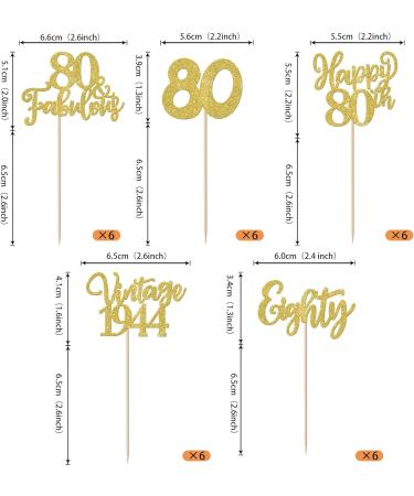 Rsstarxi 30 Pack Happy 80th Birthday Cupcake Toppers Gold Glitter Eighty 80 Fabulous Vintage 1944 Cupcake Picks Decorations for Cheers to 80th Birthday Wedding Anniversary Party Cake Decorations Gold 80th - Buy Online on SooperMarket.com