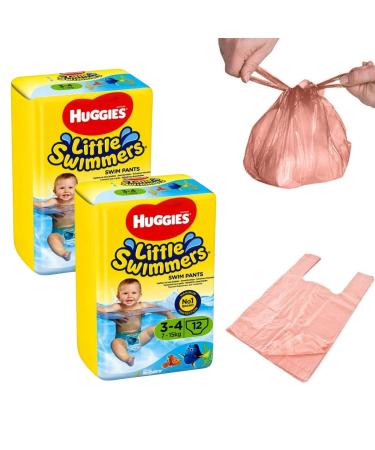 Disposable Swim Nappies with Nappy Bags - Little Swimmers Size 3-4 Nappies for Babies(7-15kg) - 24 Waterproof Nappy for Swimming - Great for Summer Outdoors Paddling Pools
