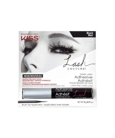 KISS Lash Couture Black Strip Lash Adhesive with Biotin & Blueberry Extract, Latex-Free, Dermatologist Tested, Contact Lens Friendly, Strong Hold, Gentle Formula, with Brush Tip Applicator, 0.17 Oz.