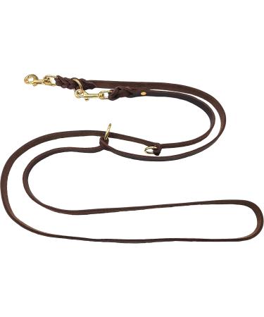 Dogeline Fat Leather Brass Leash for Small & Large Dogs - Adjustable Double Linen 5m x 15mm Dark Brown | International Shipping Available - Buy Online on SooperMarket.com