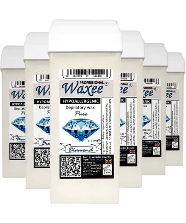 HYPOALLERGENIC 100ml roll on wax roller wax PURE DIAMOND. Wax cartridge for sensitive & delicate skin PREMIUM WAX from Waxee! (6 x 100ml roll-on wax cartridge)
