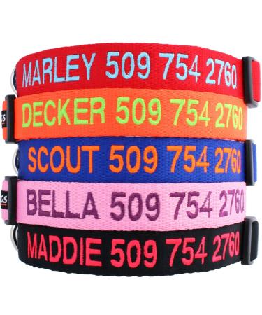 GoTags Personalized Dog Collar, Custom Embroidered with Pet Name and Phone Number in Blue, Black, Pink, Red and Orange, for Boy and Girl Dogs, 4 Adjustable Sizes, XSmall, Small, Medium, and Large
