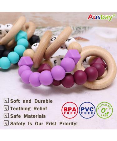 Personalized Name Baby Keepsake Rattle | Ausbay Customizable Teether Toy with Beech Wood Rings | Ideal for Girls Baby Shower (Black) - Buy Online on SooperMarket.com