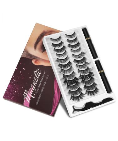 Magnetic Eyelashes and Eyeliner Kit, 12 Pairs Reusable Magnetic Lashes with Eyeliner and Tweezers, 3D Natural Look False Eyelashes, Easy to Wear, No Glue Needed