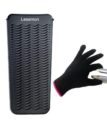Heat-resistant mat bag and heat-resistant glove for curls hair smoothing smoothing iron and hair styling tools 28.5cm x 14cm black black+glove