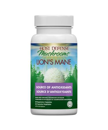 Host Defense Lions Mane Mushroom Supplement for Brain Health 60 Mushroom Capsules| 1000mg Lion's Mane Powder per Serving |Mushroom Supplements for Brain & Nervous System Support | Mushroom Powder Extract Pills Host Defense Mushrooms| Lion's Mane Pills