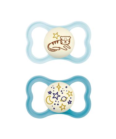 Mam Supreme Night Schnuller in the 2 Set bright baby pacifier for healthy dental and jaw development prevents skin irritation with pacifier box 16+ months tiger/universe 16+ months/night