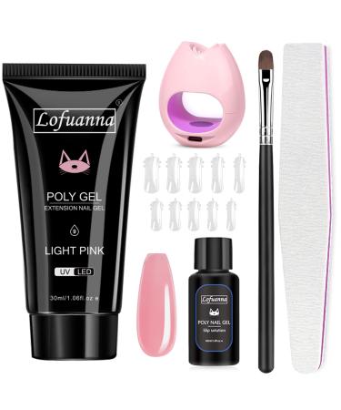 Lofuanna Poly Gel Nail Kit-30ML Light Pink Poly Extension Gel Nail Starter kit Poly Nail Gel With Nail Lamp Slip Solution Nail form Nail Brush Nail Strengthen Nail Gel Kit DIY for Beginners