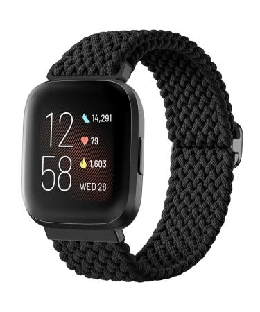 Oielai braided loop bracelet compatible with Fitbit Versa 2 bracelet/Fitbit Versa bracelet elastic sports bracelet for Fitbit Versa 2/Versa/Versa Lite for women and men black
