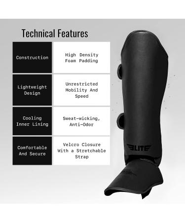 Elite Sports Muay Thai MMA Kickboxing Boys and Girls Shin Guards for Age 4 to 8 Years  Instep Guard Sparring Protective Leg Shin Kick Pads for Kids Black - Buy Online on SooperMarket.com